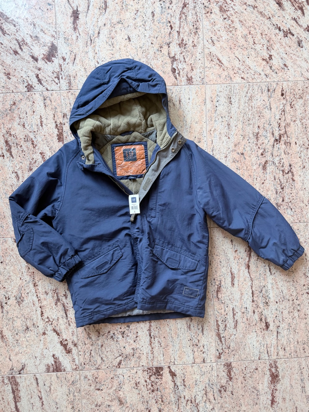 GAP Navy Hooded Jacket with Olive Sherpa Lining NWT